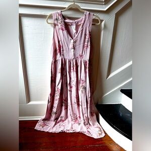 Vintage pink gingham 90s v neck button down dress